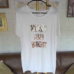 White Sequin 'Merry and Bright' Tee